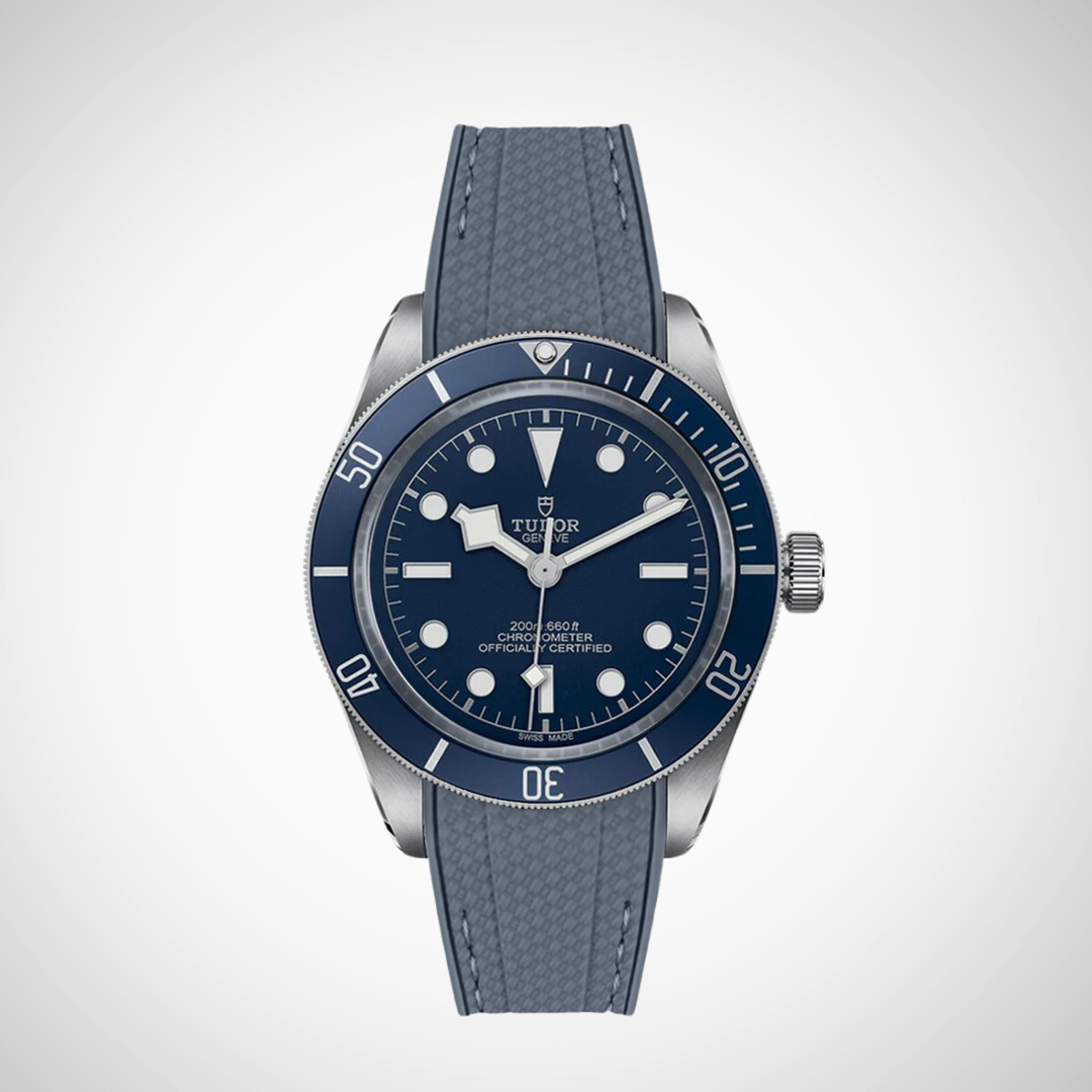 Rubber Flex Thread Curved Strap for Tudor Black Bay 58 Navy Blue