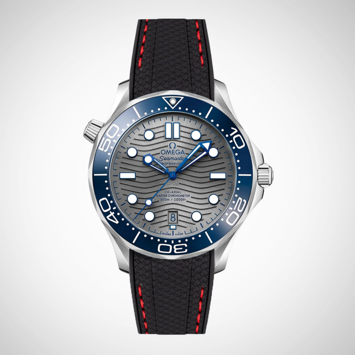 Rubber Flex Thread Curved Strap for Omega Seamaster Diver 300 42mm - Grey Dial