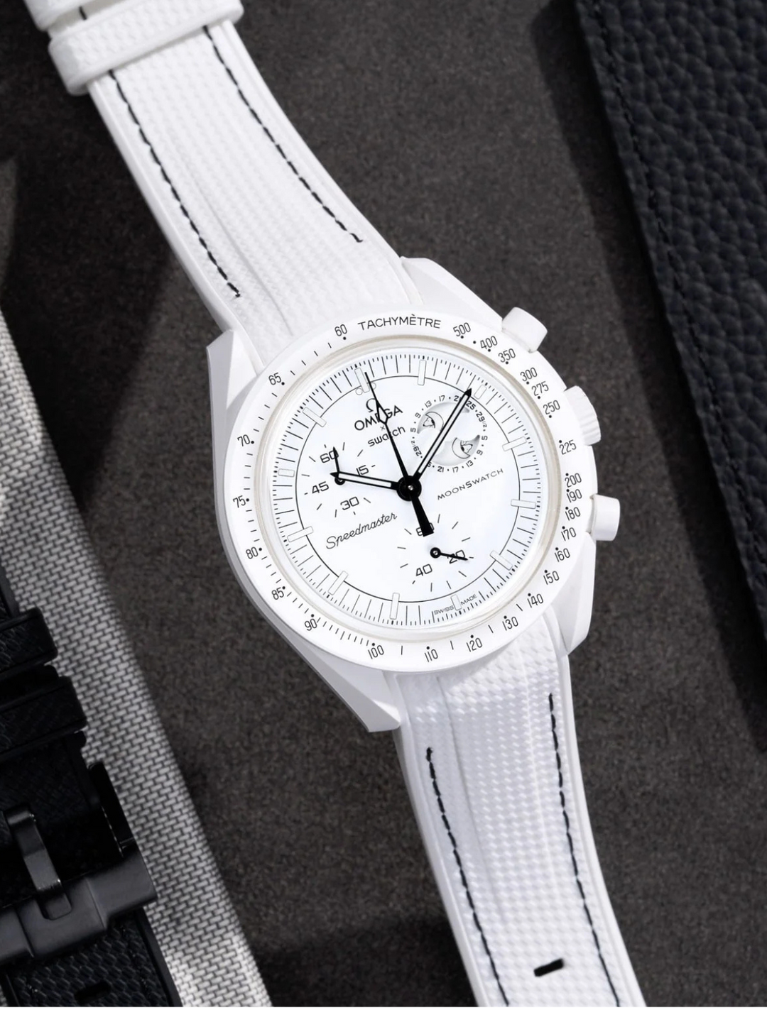 Rubber Flex Thread Curved Strap for Omega X Swatch MoonSwatch Mission to The Moonphase