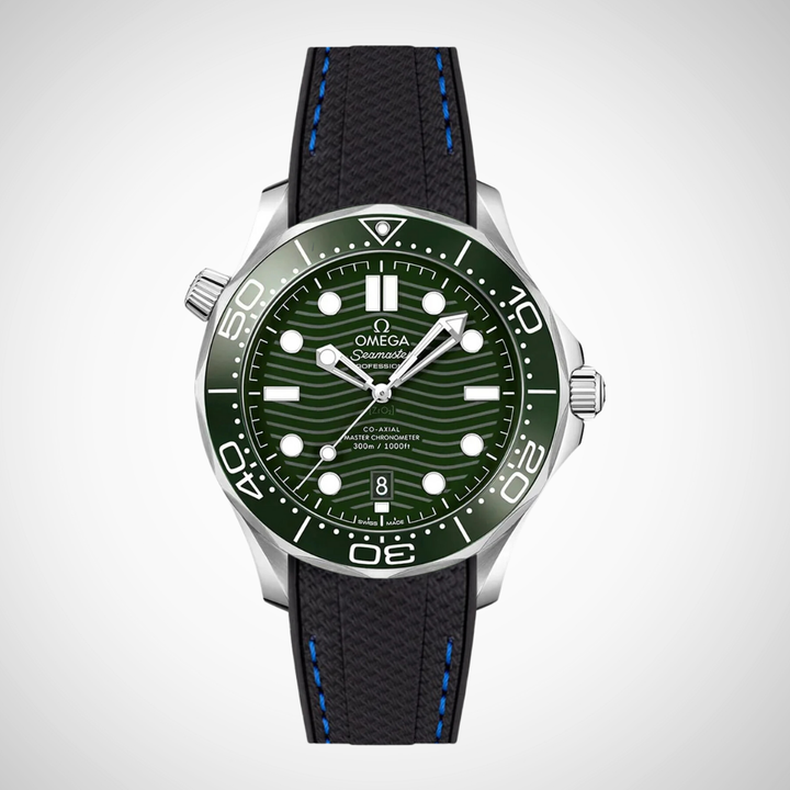 Rubber Flex Thread Curved Strap for Omega Seamaster Diver 300 42mm - Green Dial