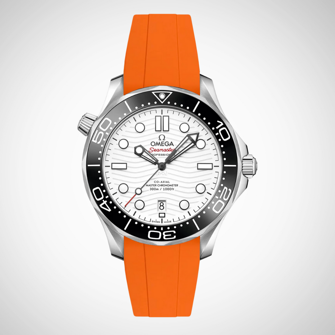 FKM Rubber Curved Strap for Omega Seamaster Diver 300 42mm - White Dial