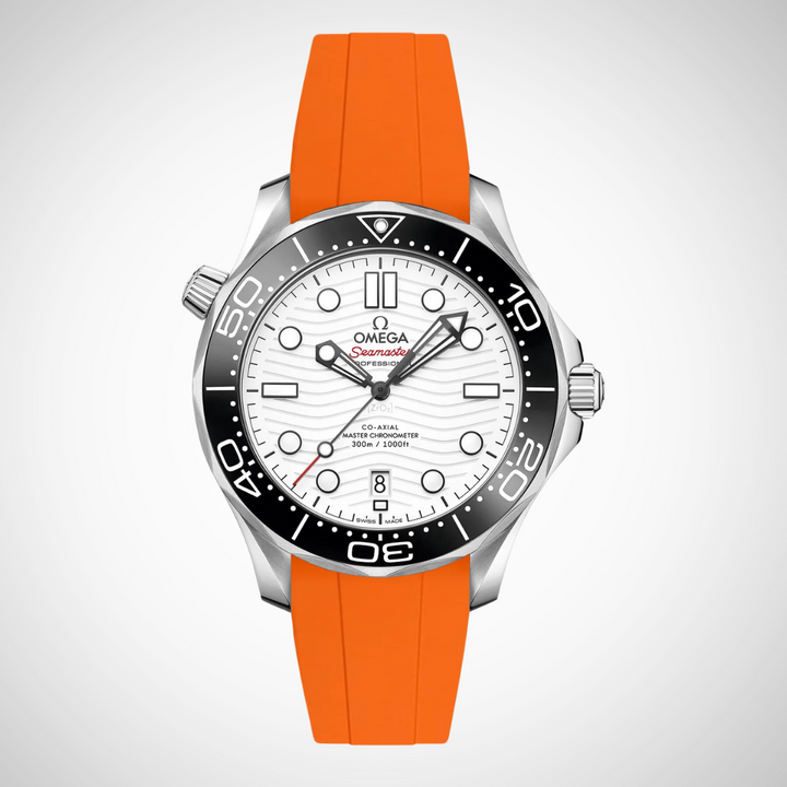 FKM Rubber Curved Strap for Omega Seamaster Diver 300 42mm - White Dial