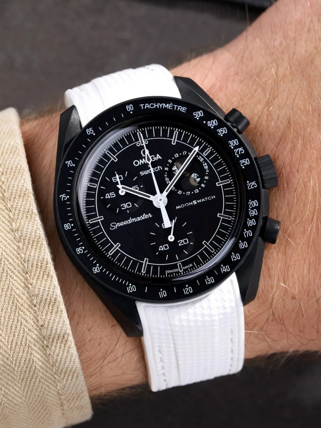 Rubber Flex Thread Curved Strap for Omega X Swatch MoonSwatch New Moon