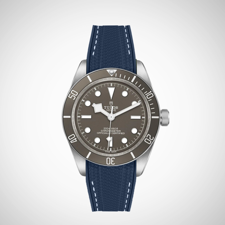 Rubber Flex Thread Curved Strap for Tudor Black Bay 58 Silver