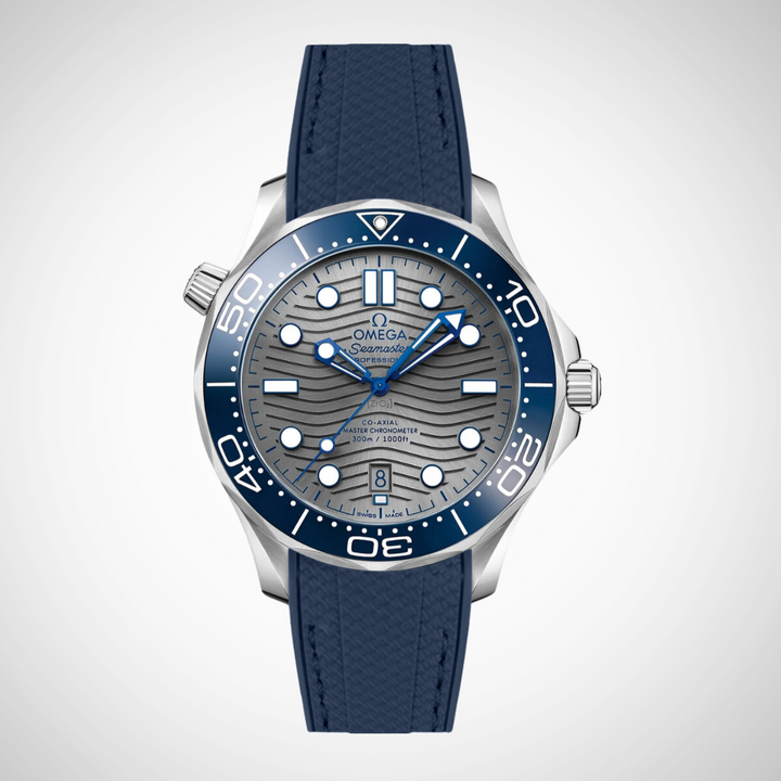 Rubber Flex Thread Curved Strap for Omega Seamaster Diver 300 42mm - Grey Dial