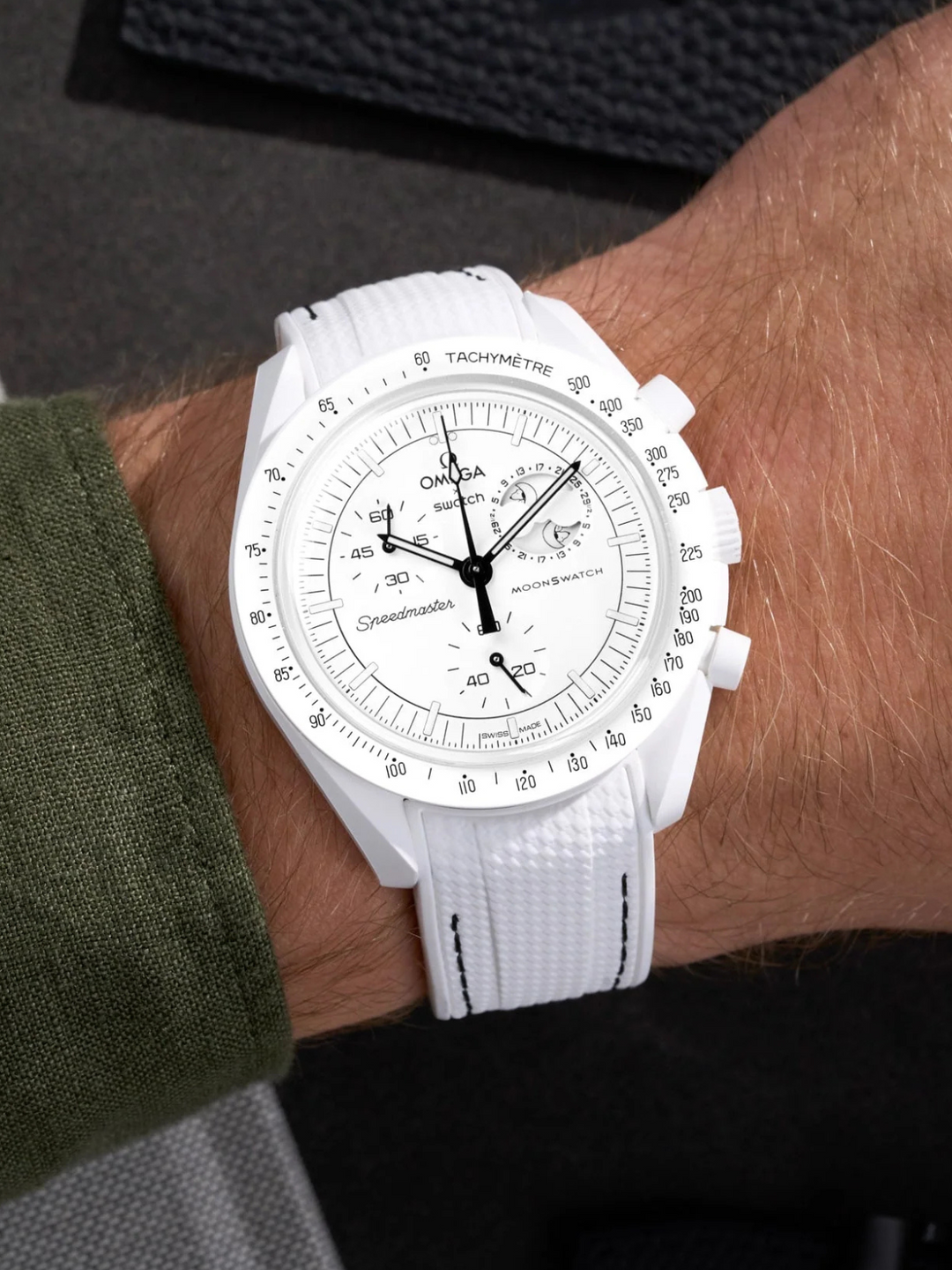 Rubber Flex Thread Curved Strap for Omega X Swatch MoonSwatch Mission to The Moonphase