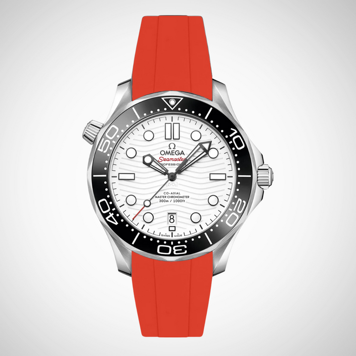 FKM Rubber Curved Strap for Omega Seamaster Diver 300 42mm - White Dial