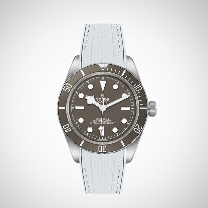 Rubber Flex Thread Curved Strap for Tudor Black Bay 58 Silver