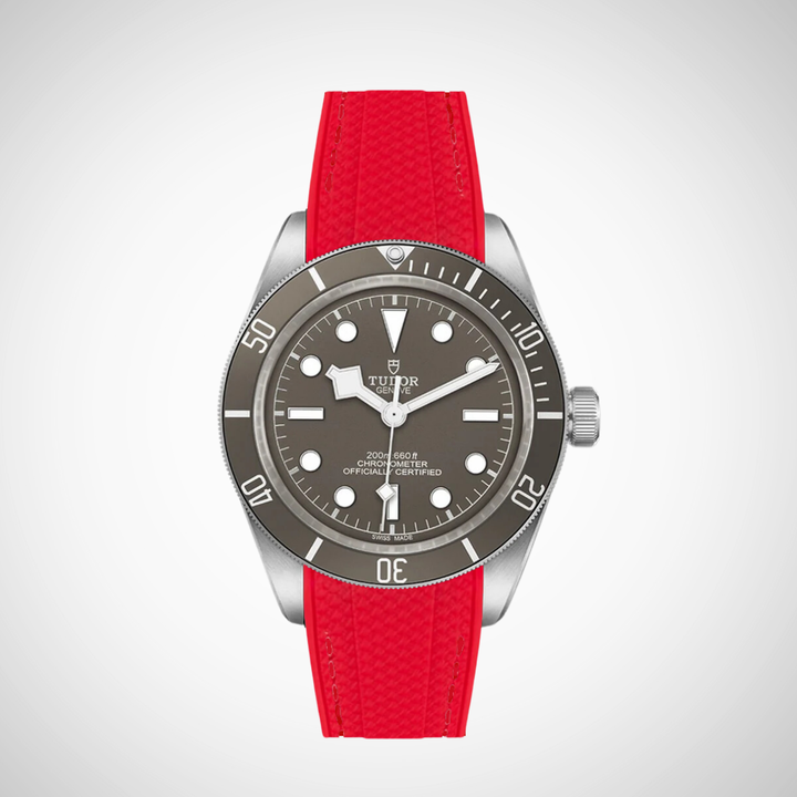 Rubber Flex Thread Curved Strap for Tudor Black Bay 58 Silver
