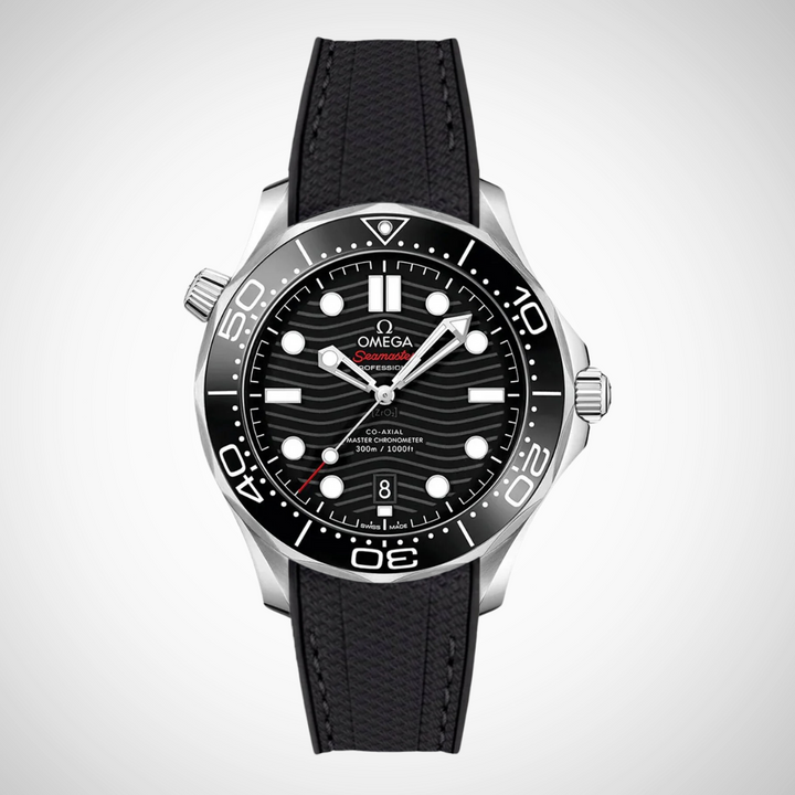 Rubber Flex Thread Curved Strap for Omega Seamaster Diver 300 42mm - Black Dial