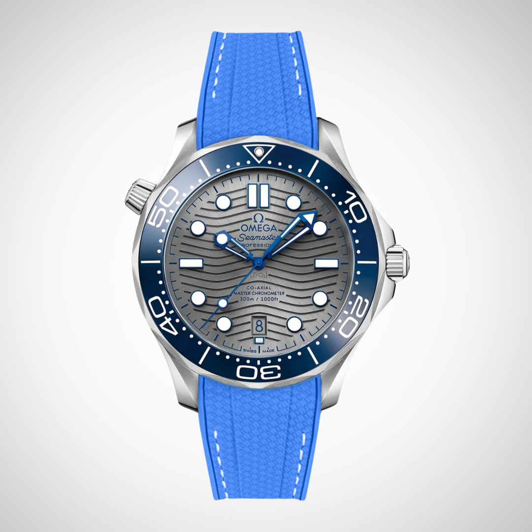 Rubber Flex Thread Curved Strap for Omega Seamaster Diver 300 42mm - Grey Dial