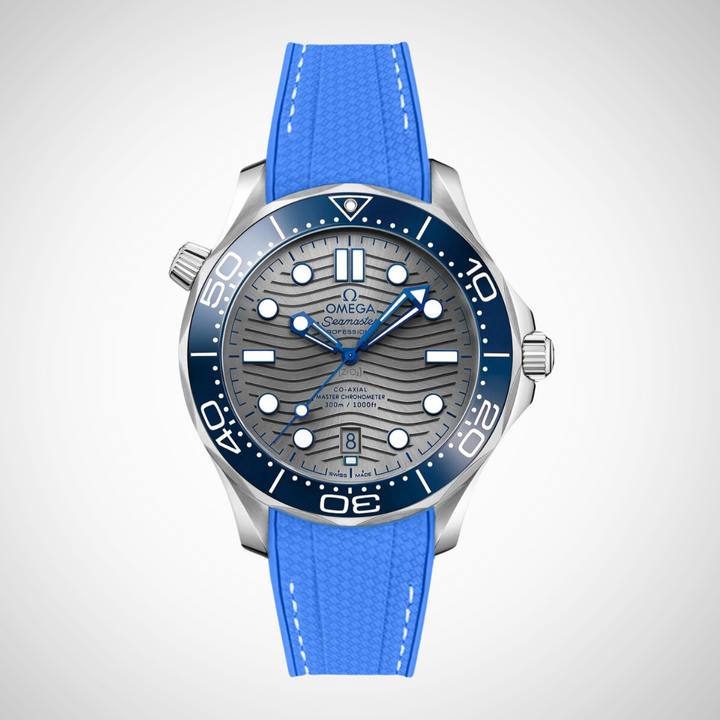 Rubber Flex Thread Curved Strap for Omega Seamaster Diver 300 42mm - Grey Dial