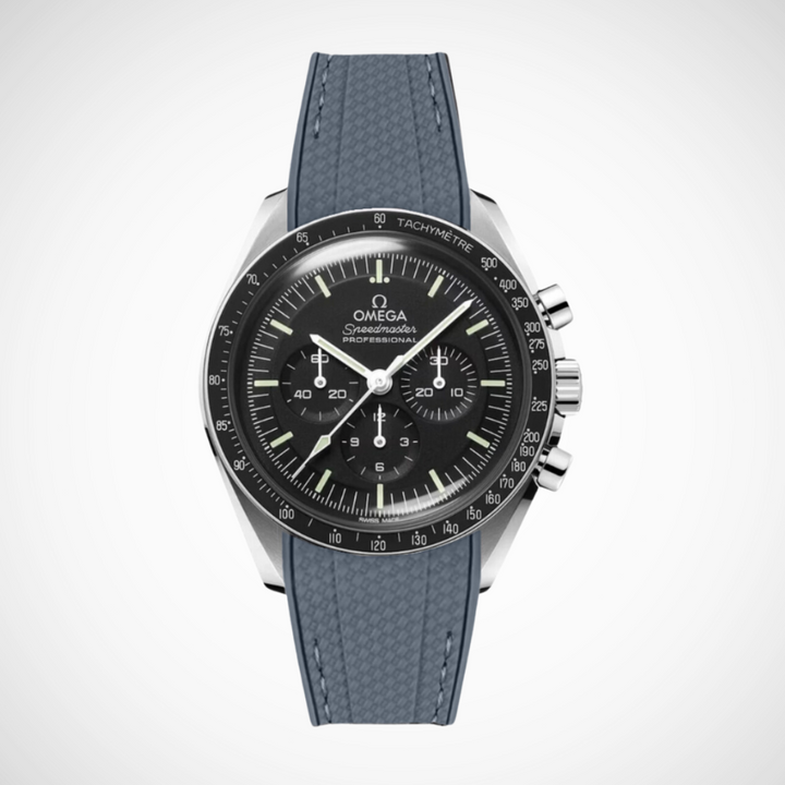 Rubber Flex Thread Curved Strap for Omega Speedmaster 42mm - Speedmaster Moonwatch Professional - Black Dial