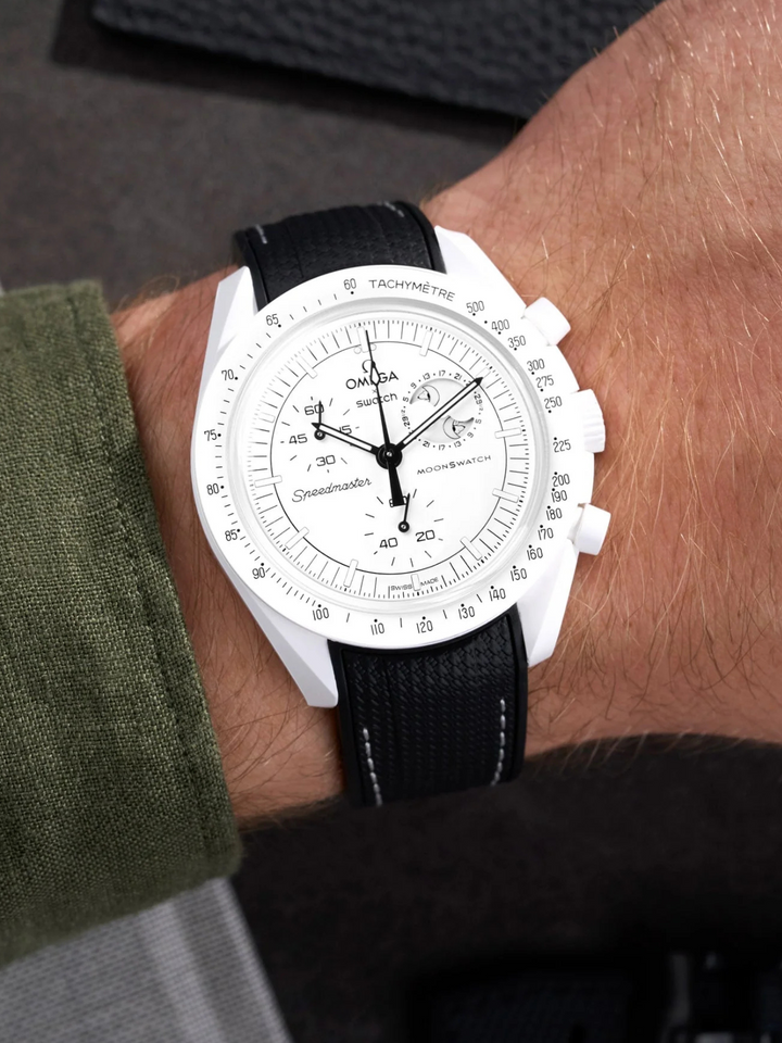 Rubber Flex Thread Curved Strap for Omega X Swatch MoonSwatch Mission to The Moonphase