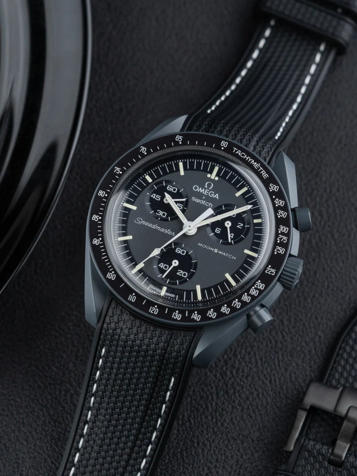 Rubber Flex Thread Curved Strap for Omega X Swatch MoonSwatch Mission to The Moonphase