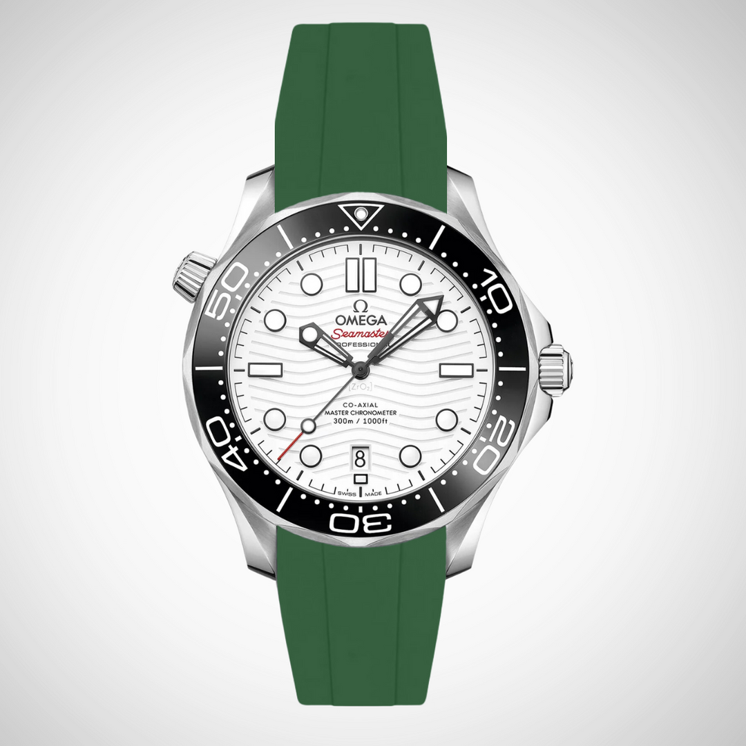 FKM Rubber Curved Strap for Omega Seamaster Diver 300 42mm - White Dial