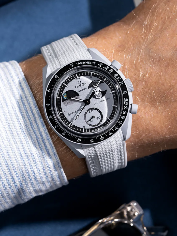 Rubber Flex Thread Curved Strap for Omega X Swatch MoonSwatch Mission to The Moonphase