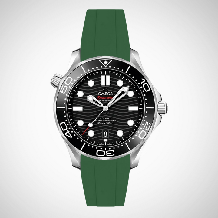 FKM Rubber Curved Strap for Omega Seamaster Diver 300 42mm - Black Dial