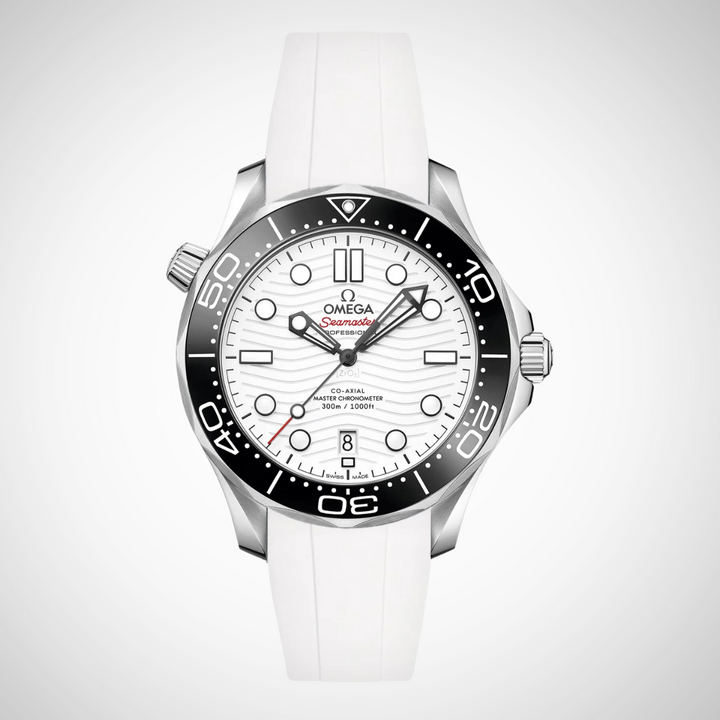FKM Rubber Curved Strap for Omega Seamaster Diver 300 42mm - White Dial