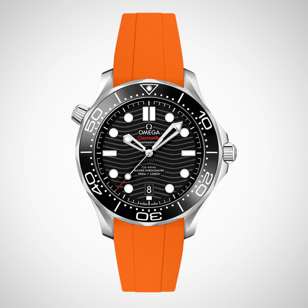 FKM Rubber Curved Strap for Omega Seamaster Diver 300 42mm - Black Dial