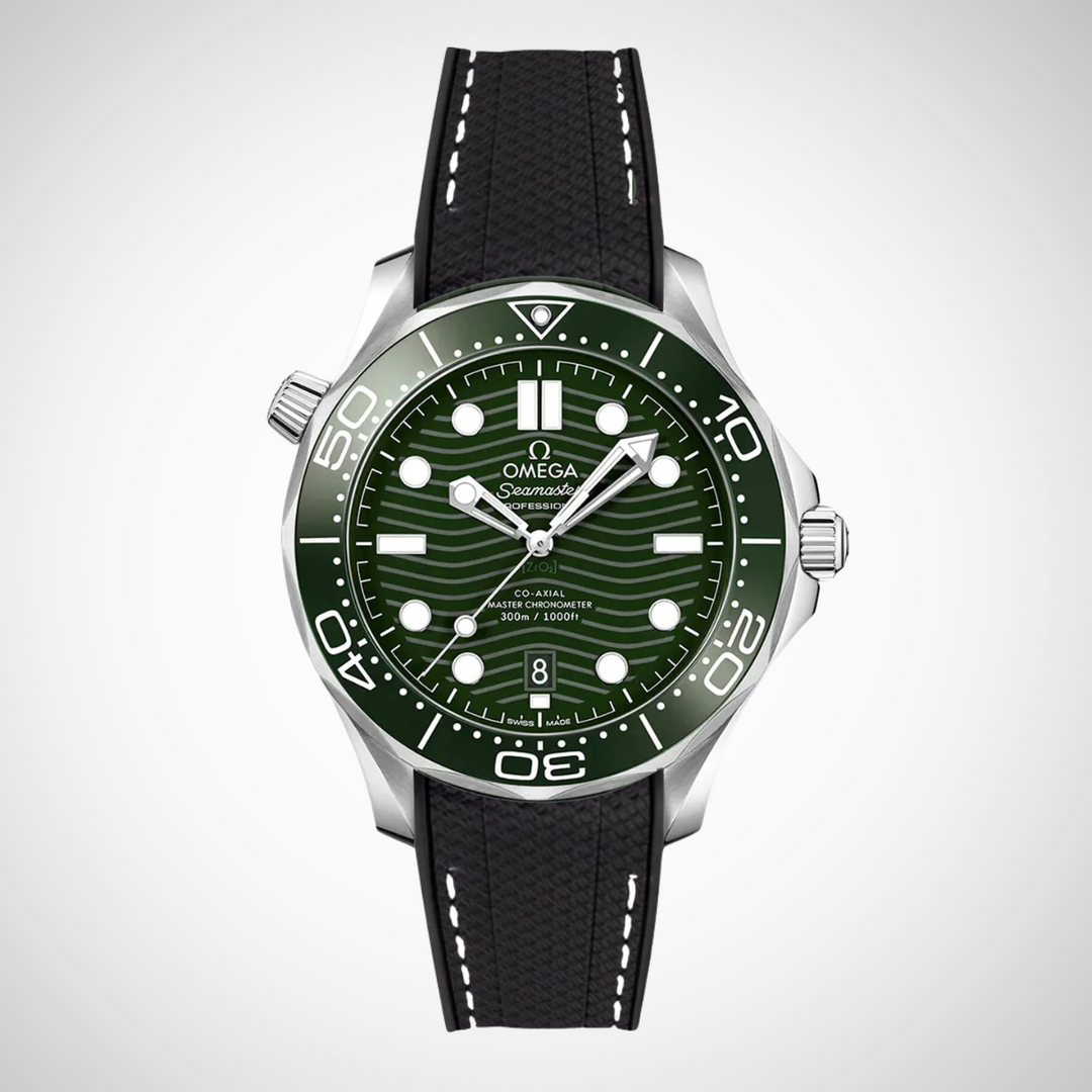 Rubber Flex Thread Curved Strap for Omega Seamaster Diver 300 42mm - Green Dial