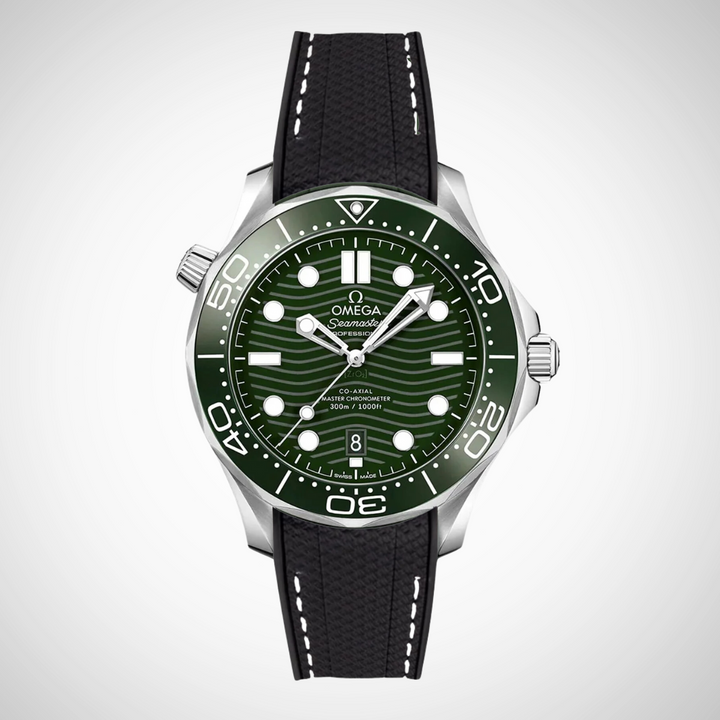 Rubber Flex Thread Curved Strap for Omega Seamaster Diver 300 42mm - Green Dial