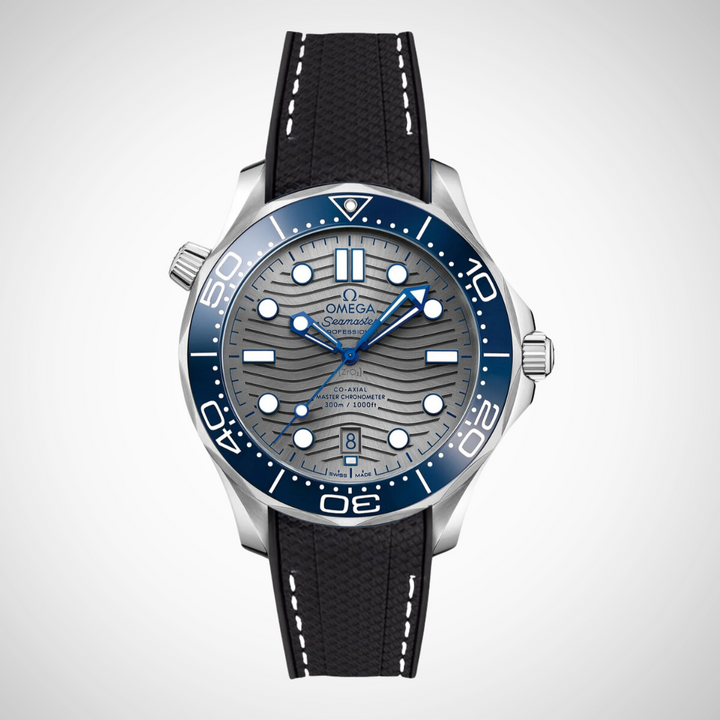 Rubber Flex Thread Curved Strap for Omega Seamaster Diver 300 42mm - Grey Dial