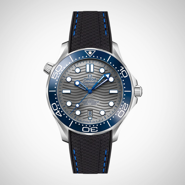 Rubber Flex Thread Curved Strap for Omega Seamaster Diver 300 42mm - Grey Dial