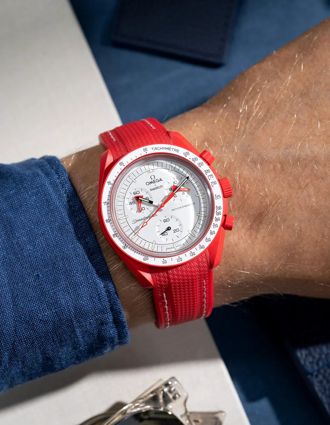 Rubber Flex Thread Curved Strap for Omega X Swatch MoonSwatch Mission to The Moonphase