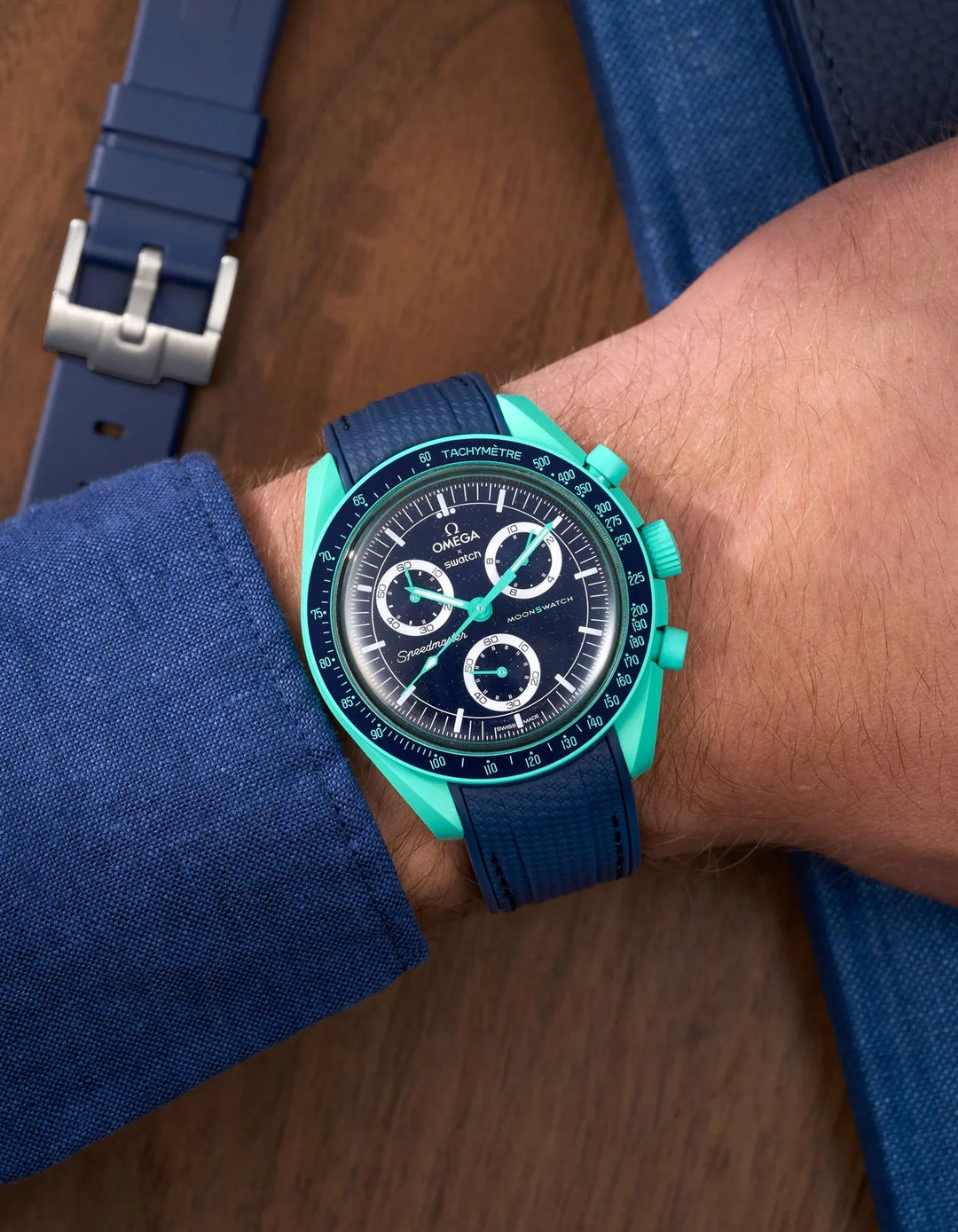 Rubber Flex Thread Curved Strap for Omega X Swatch MoonSwatch Mission On Earth - Polar Lights