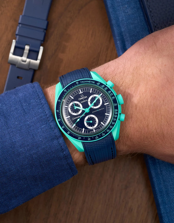 Rubber Flex Thread Curved Strap for Omega X Swatch MoonSwatch Mission On Earth - Polar Lights