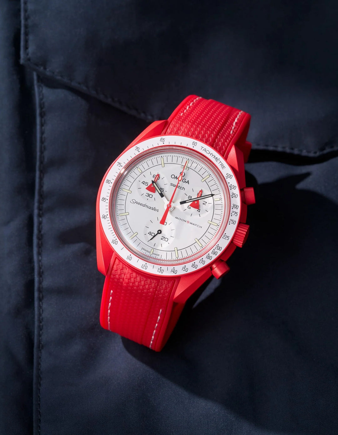 Rubber Flex Thread Curved Strap for Omega X Swatch MoonSwatch Mission to Mars