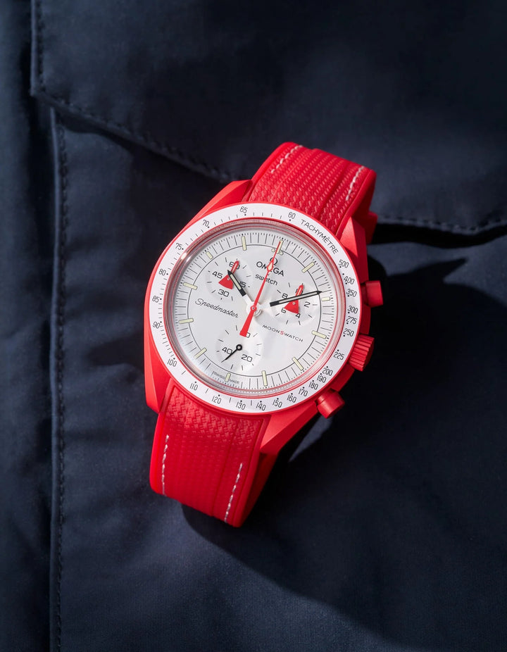 Rubber Flex Thread Curved Strap for Omega X Swatch MoonSwatch Mission to Mars